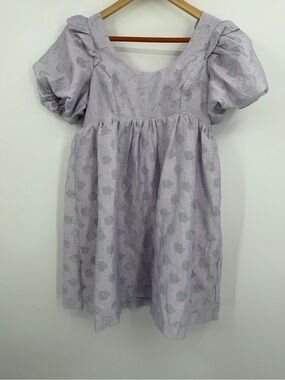 NWT Storia Lavender Floral Jacquard Puff Sleeve Babydoll Mini Dress Small